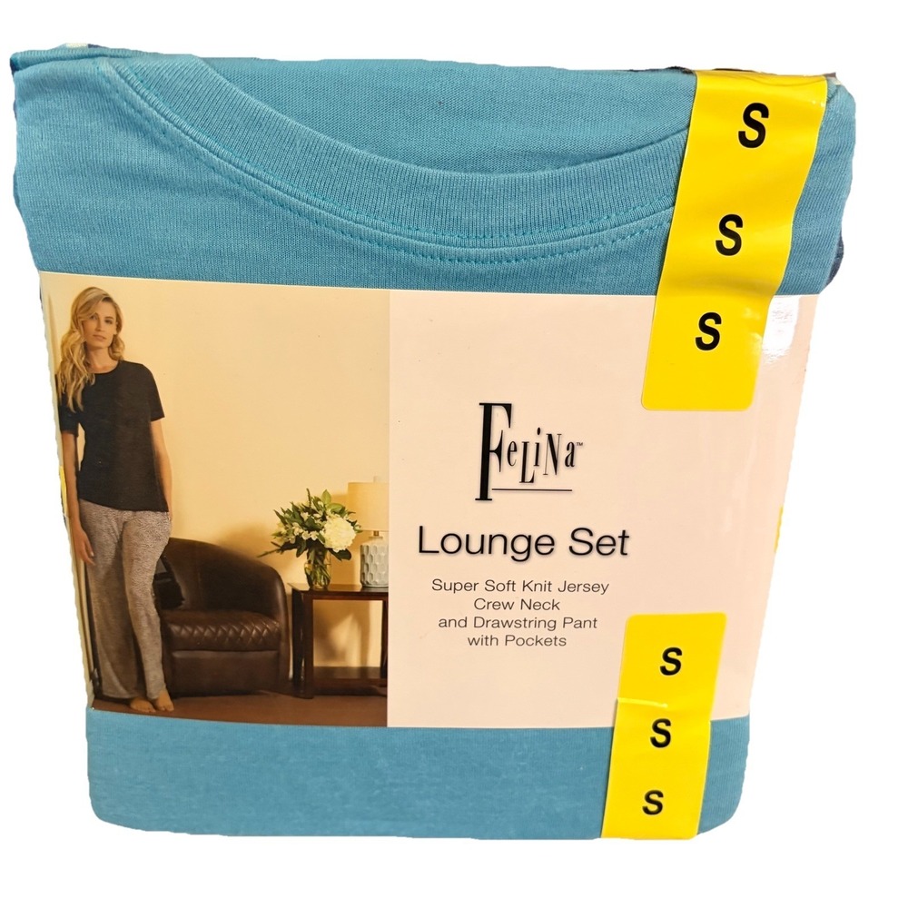 Felina Comfy 2 Piece Blue Striped Lounge Set Jersey Soft Sleepwear Pajamas Sz S